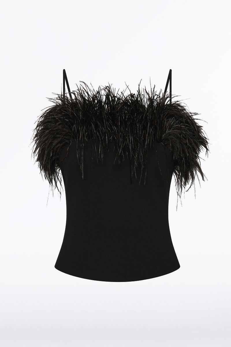 Carla Zampatti Crepe Feather Top (Black)