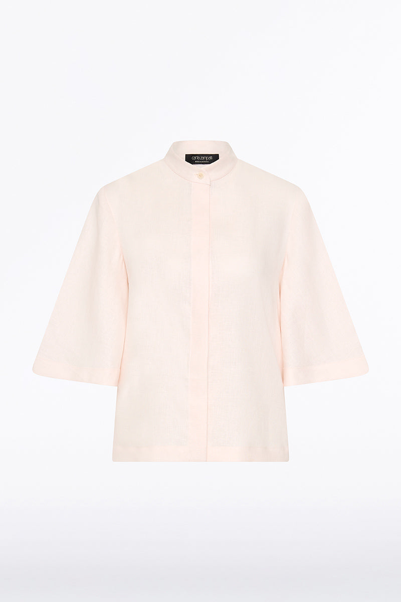 Carla Zampatti Rosa Linen Box Sleeve Shirt (Pink)