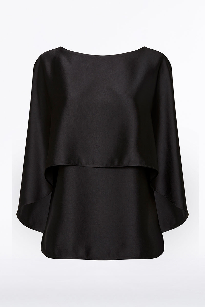 Carla Zampatti Satin Cape Top (Black)