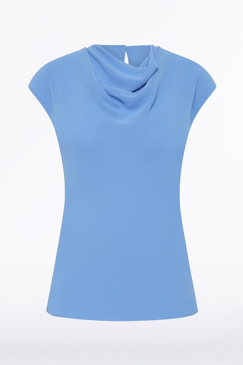 Carla Zampatti Pacific Georgette Cap Sleeve Cowl Top (Blue)