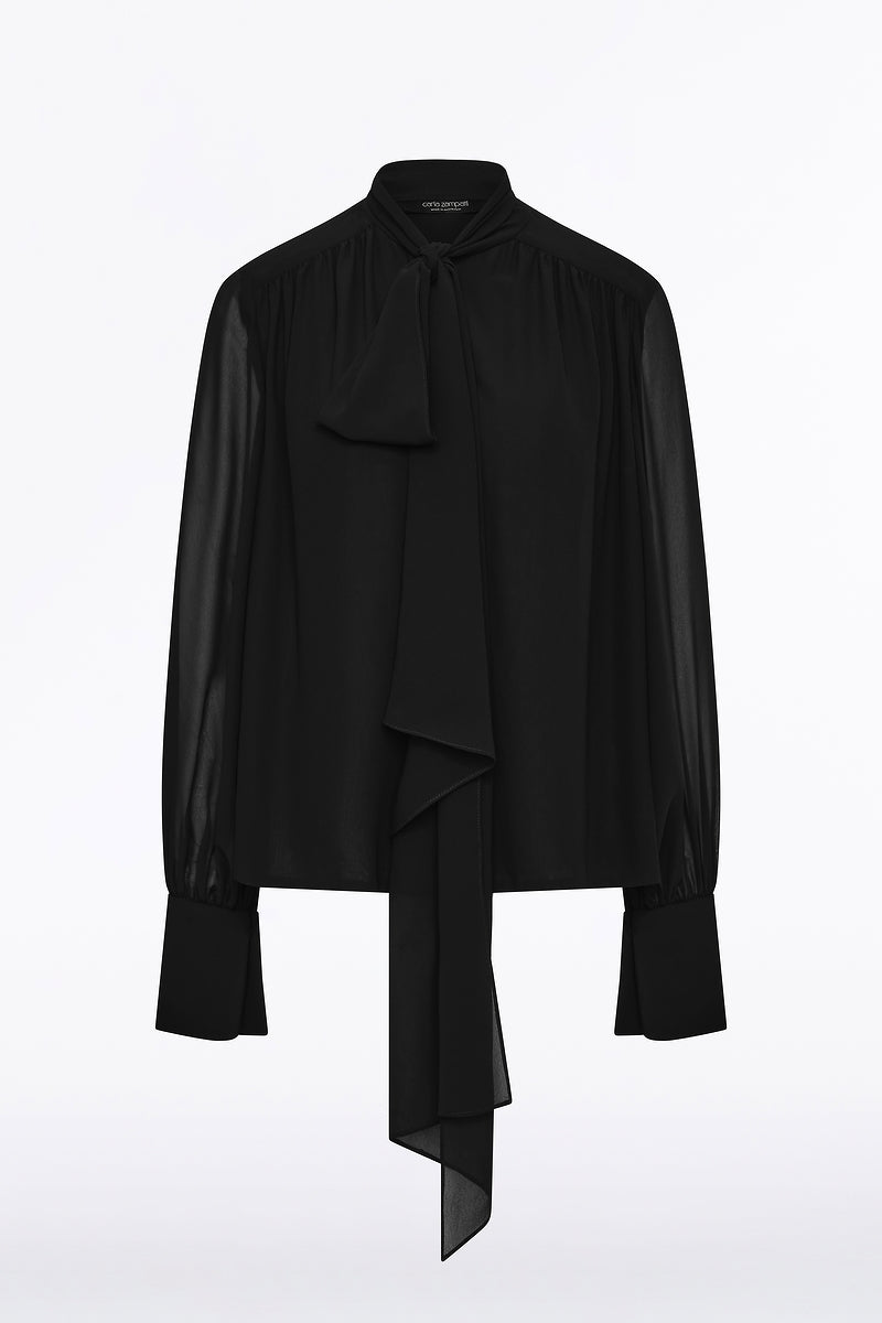 Carla Zampatti Georgette Bow Front Blouse (Black)