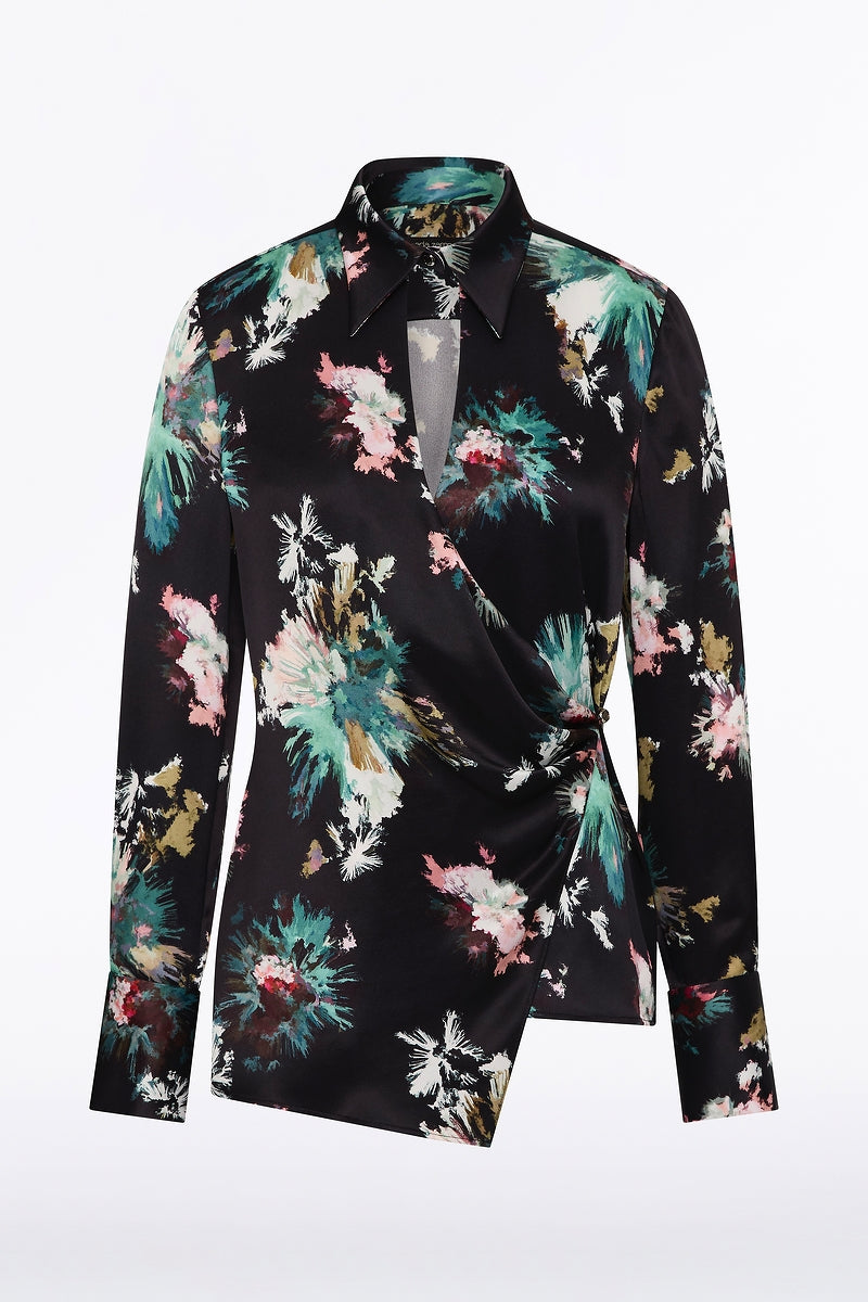 Carla Zampatti Belle De Jour Satin Acetate Keyhole Wrap Top (Black)