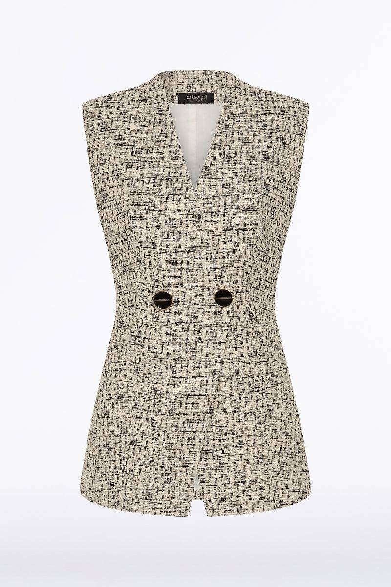 Carla Zampatti Shimmer Fleck Tweed Long Line Vest (Grey)