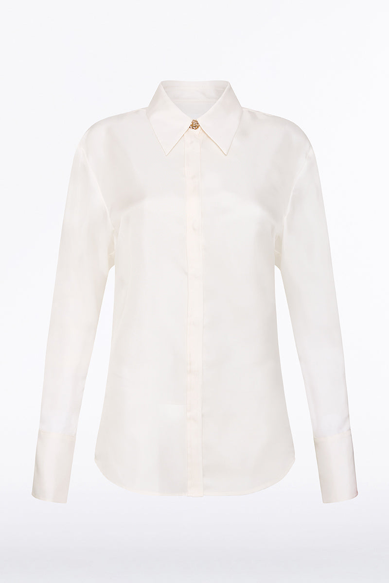 Carla Zampatti Silk Twill Relaxed Shirt (White)