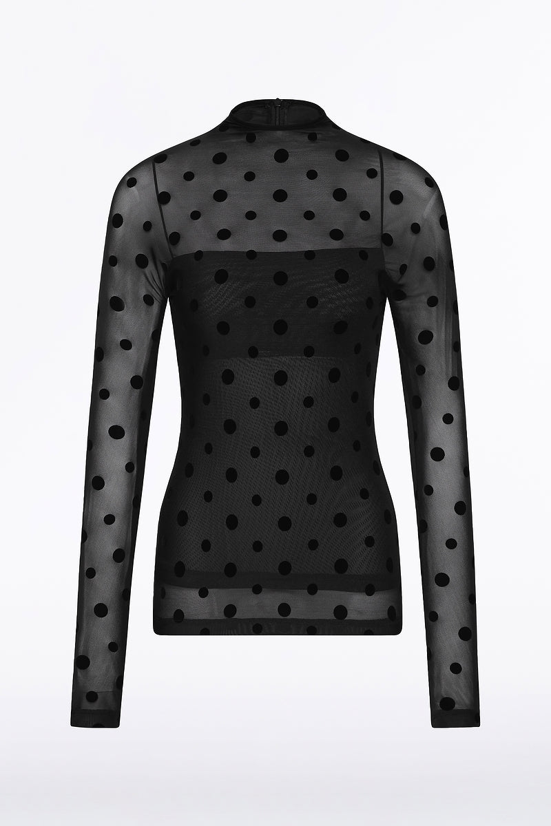 Carla Zampatti Mesh Spot Long Sleeve Top (Black)