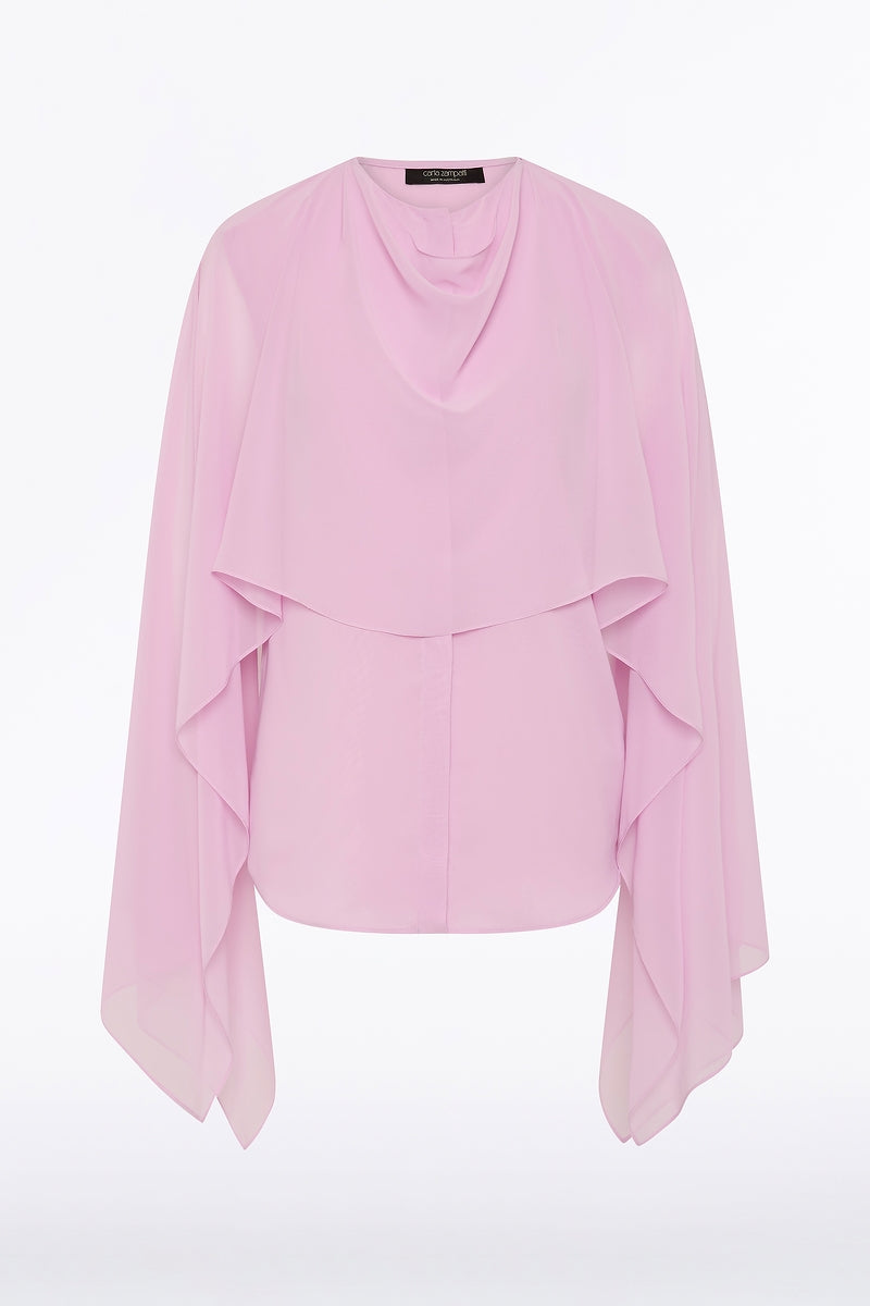Carla Zampatti Floss Georgette Cape Overlay Blouse (Pink)