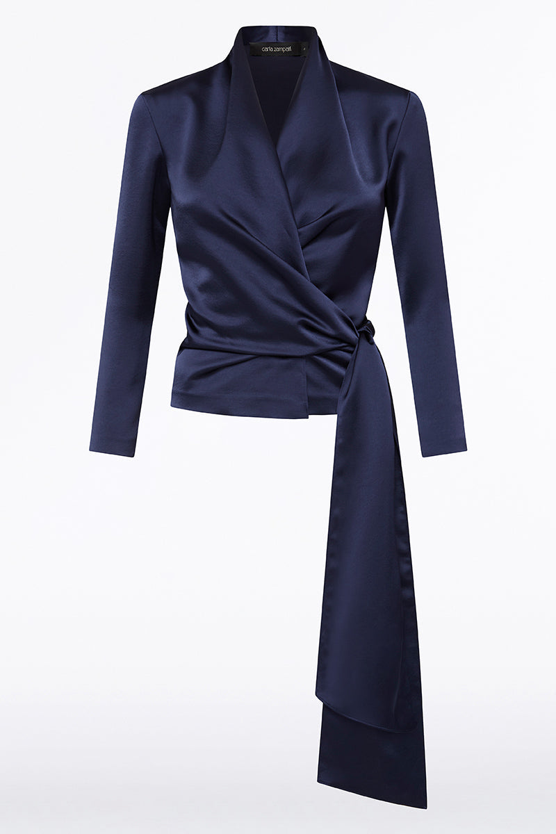Carla Zampatti Midnight Satin Wrap Top (Blue)