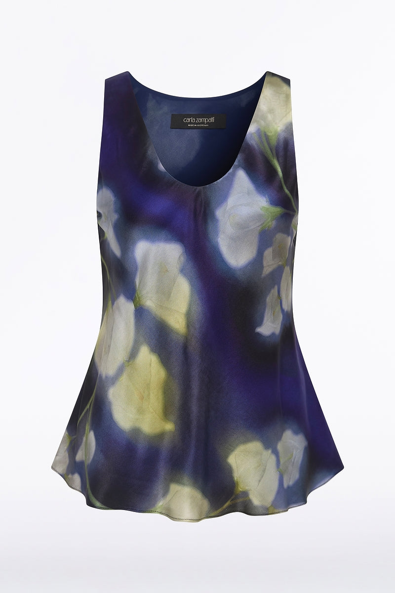 Carla Zampatti Calla Lily Silk Viscose Scoop Cami (Blue)