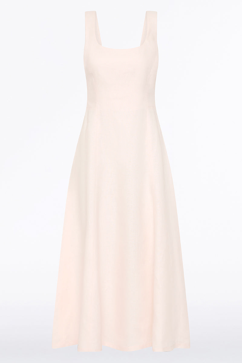 Carla Zampatti Rosa Linen Square Neck Midi Dress (Pink)