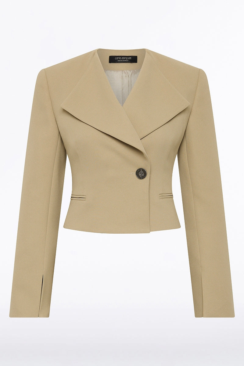 Carla Zampatti Kelp Crepe Cropped Jacket (Green)