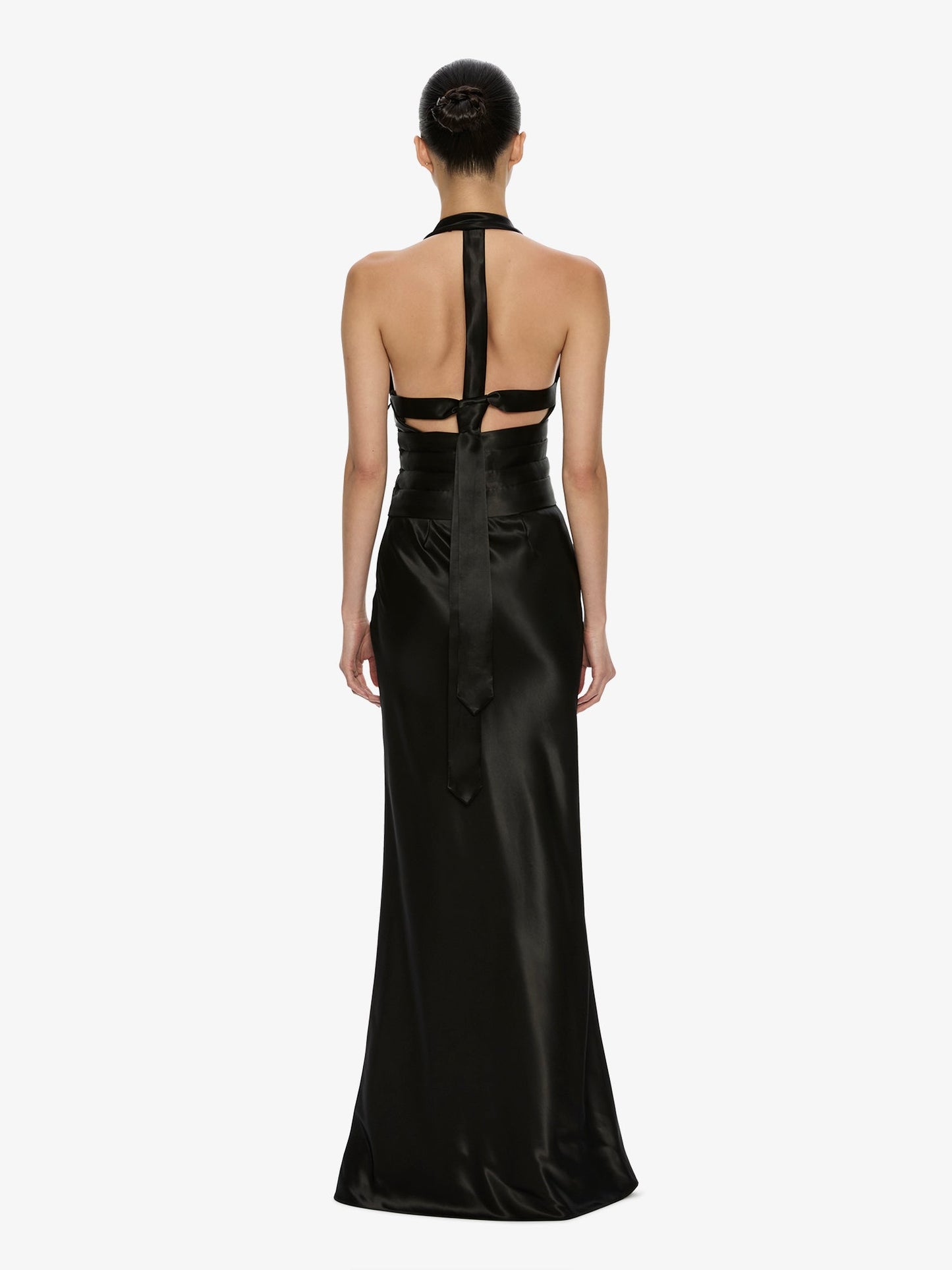 CHRISTOPHER ESBER Reyer Satin Tie Gown (Black)