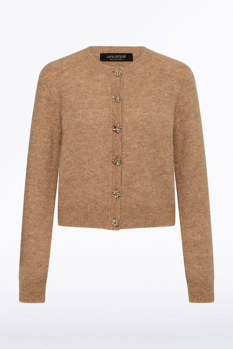 Carla Zampatti Praline Brushed Knit Cardigan (Brown)