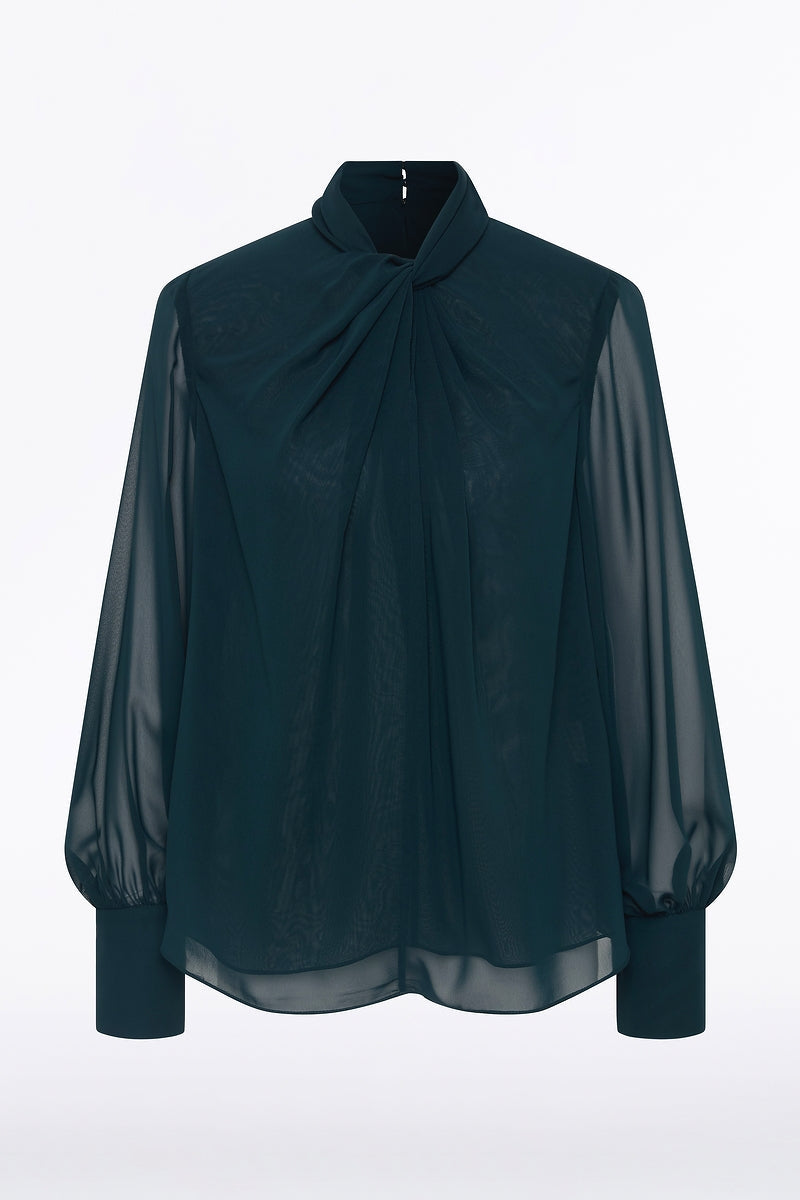 Carla Zampatti Hunter Georgette Twist Neck Top (Green)