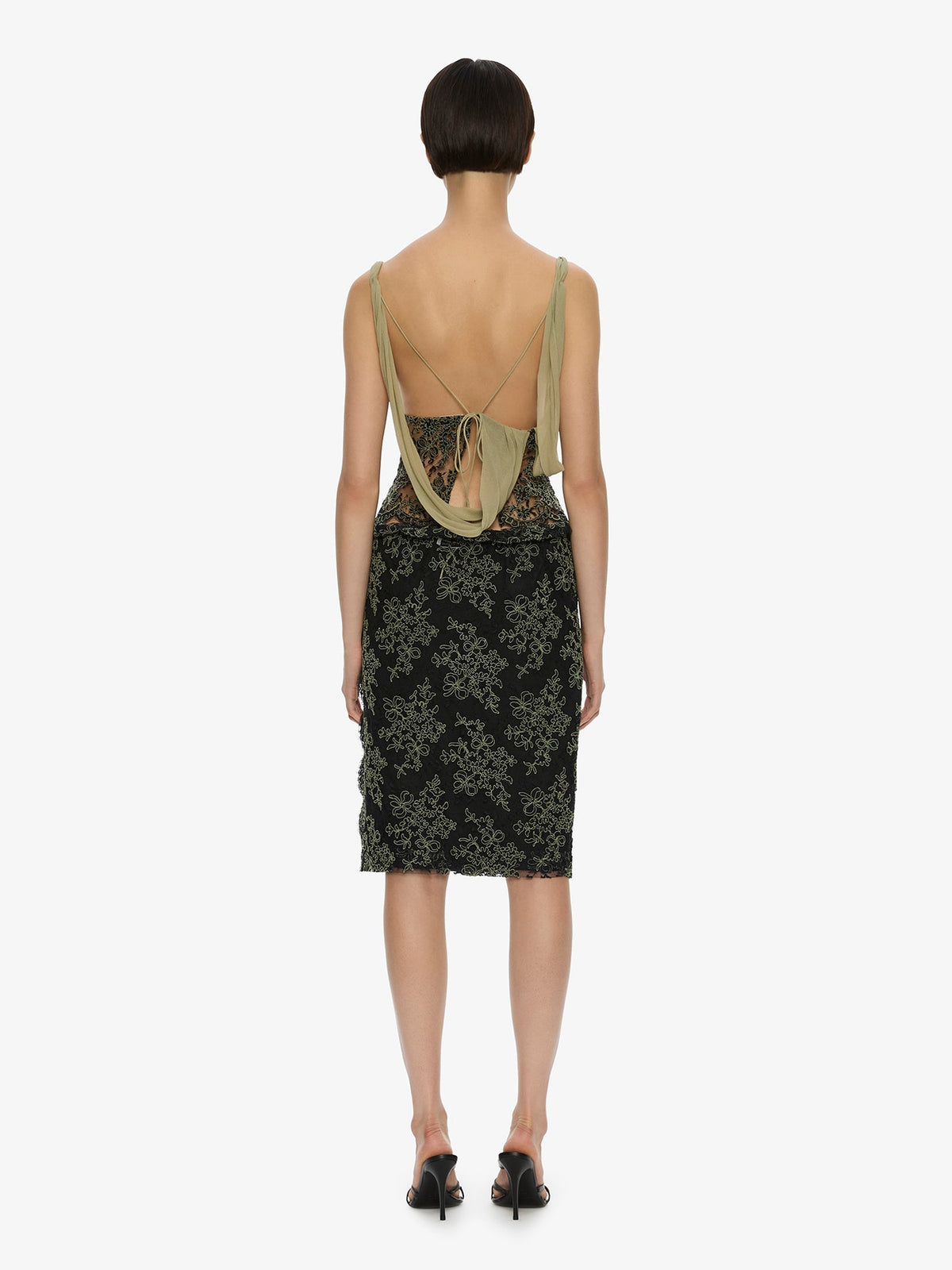 CHRISTOPHER ESBER Aluna Lace Draped Top (Charcoal)