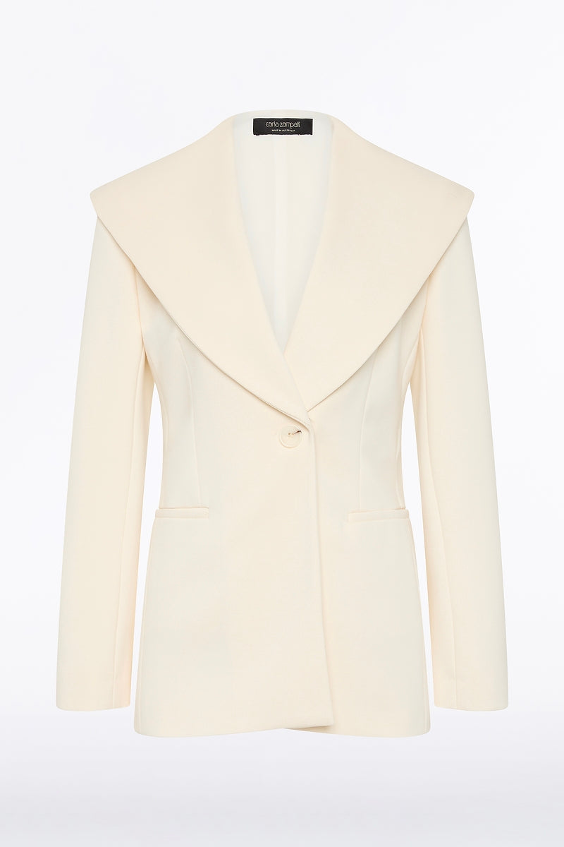 Carla Zampatti Ivory Ponte Wide Shawl Collar Jacket (Cream)