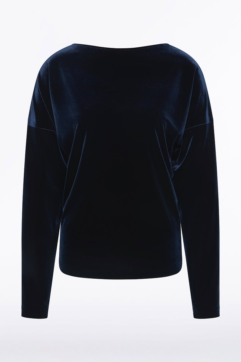 Carla Zampatti Velvet Drop Shoulder Top (Navy)