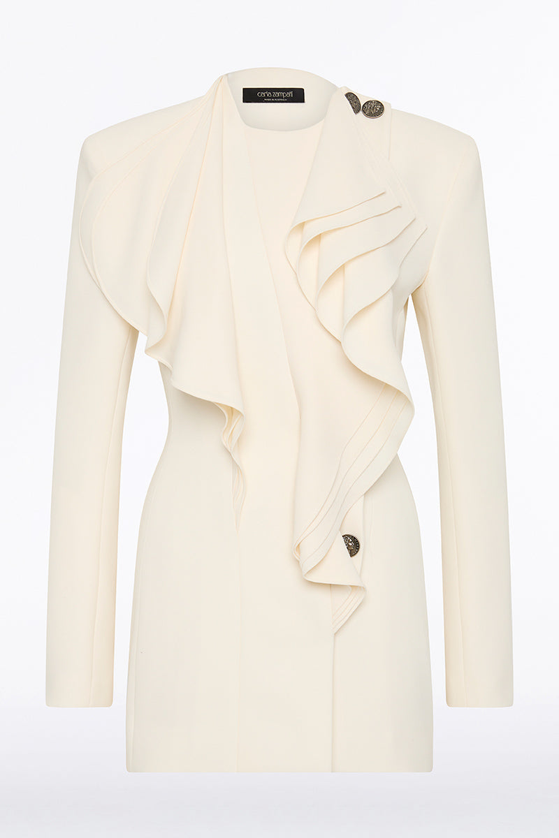 Carla Zampatti Ivory Crepe Flounce Blazer (White)