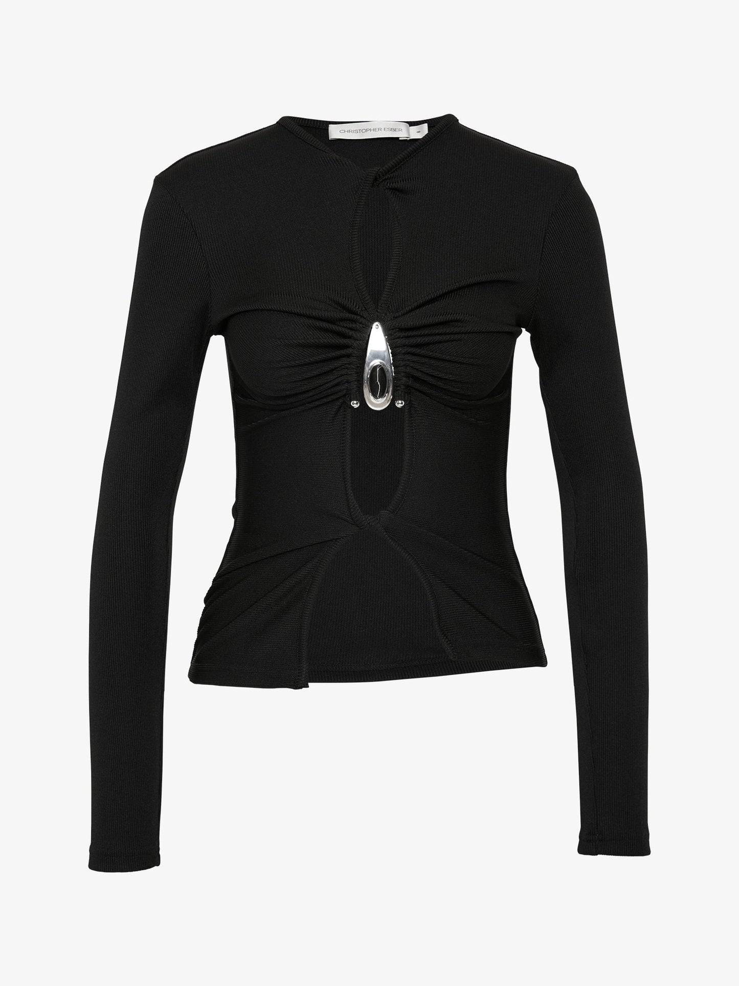 CHRISTOPHER ESBER Crystal Pendant Open Twist Long Sleeve Top (Black)