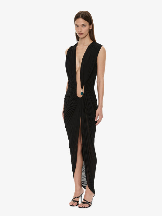 CHRISTOPHER ESBER Ripple Crystal Plunge Dress (Black)