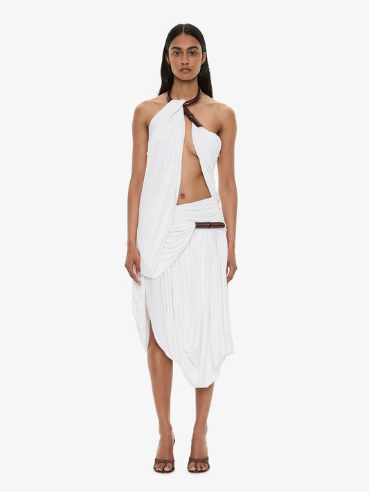 Image of Dresses. Product name - Chime Necklace Drape Dress in White colour by brand - CHRISTOPHER ESBER