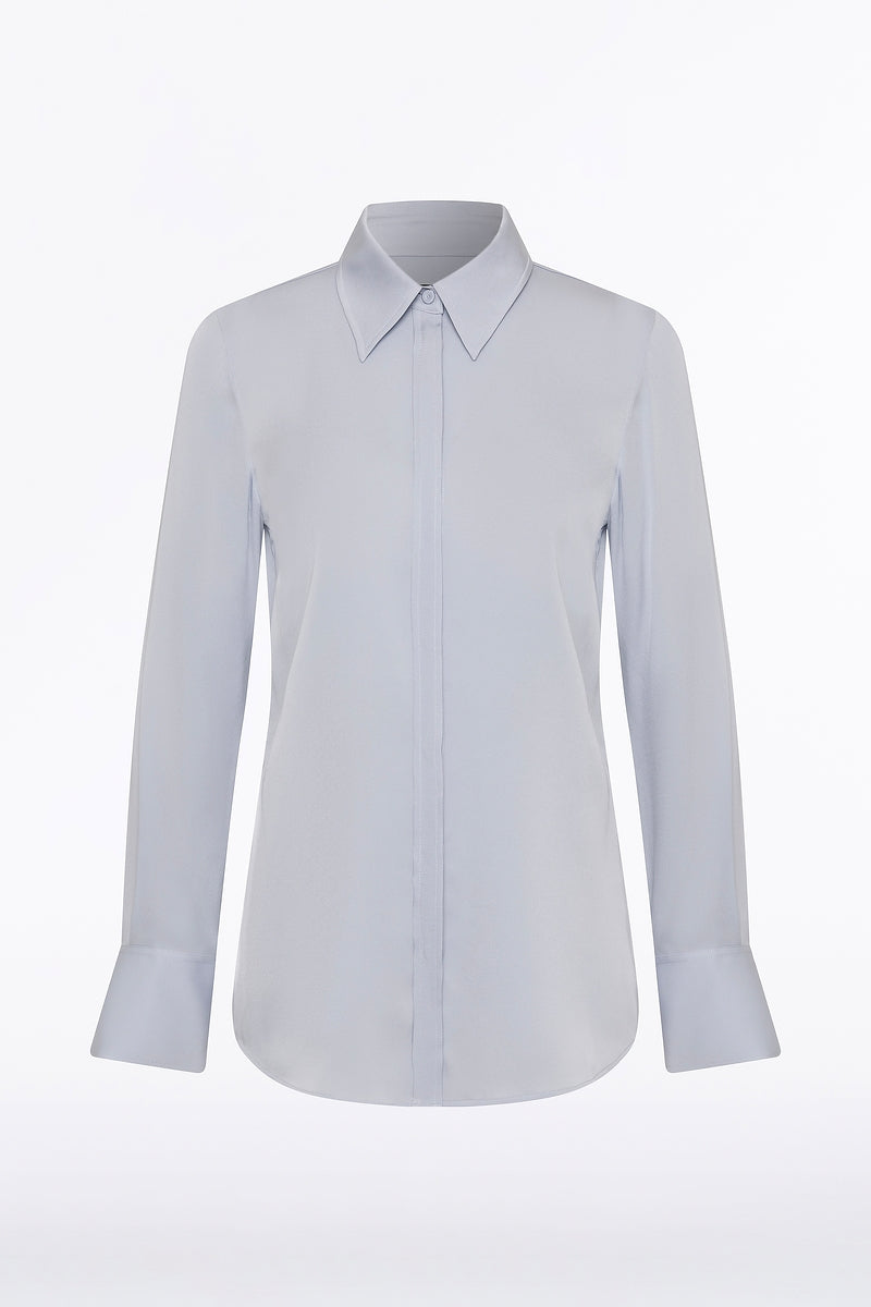 Carla Zampatti Sky Silk Satin Georgette Classic Blouse (Blue)