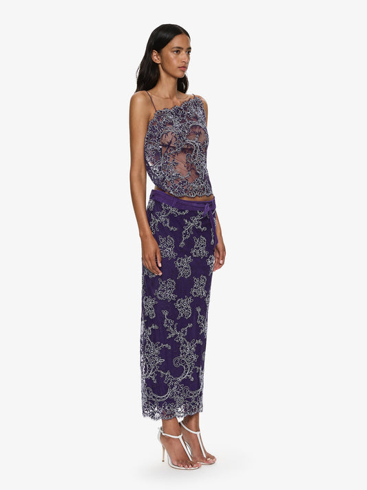 CHRISTOPHER ESBER Iris Lace Suede Belted Skirt (Viola)