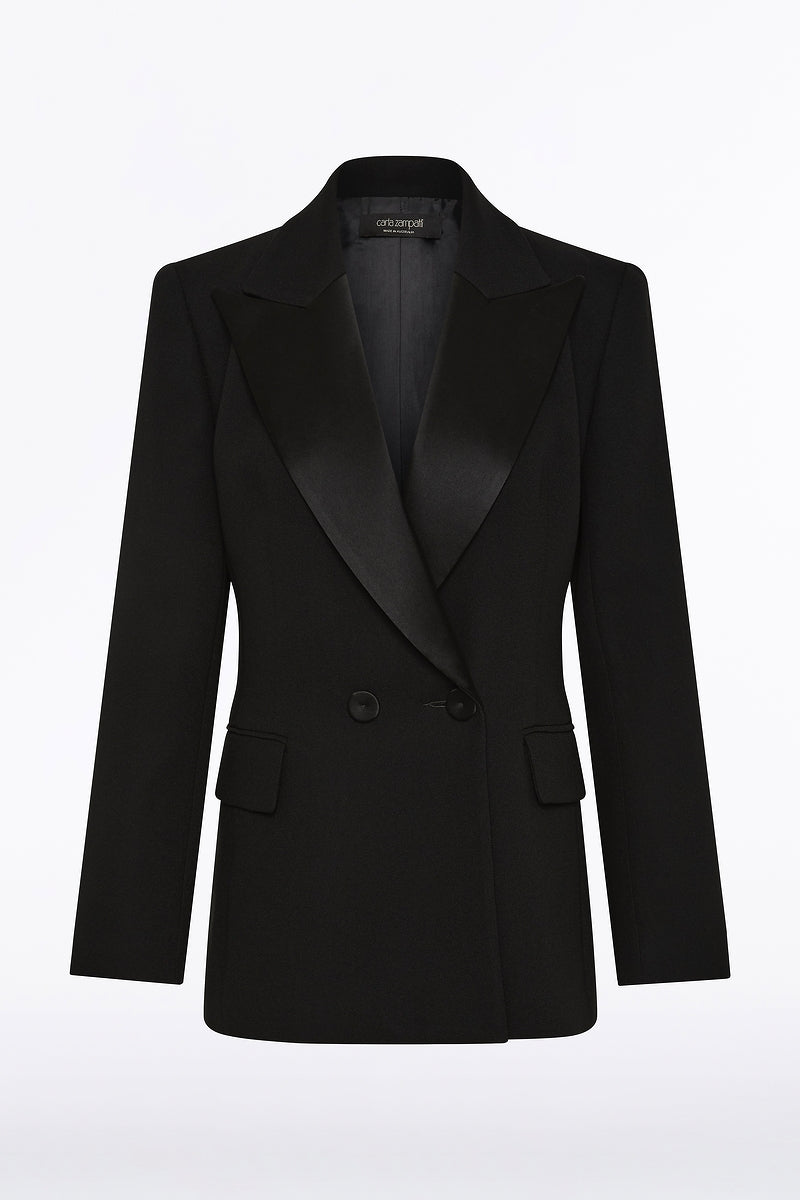 Carla Zampatti Crepe Double Breasted Blazer (Black)