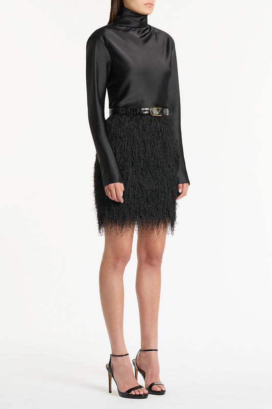 Carla Zampatti Satin Long Sleeve Top (Black)