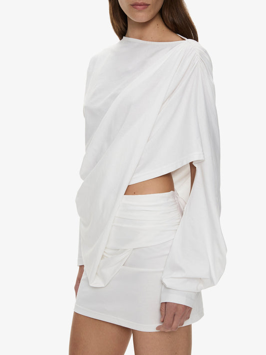CHRISTOPHER ESBER Aiba Draped Cotton Jersey Long Sleeve Dress (White)