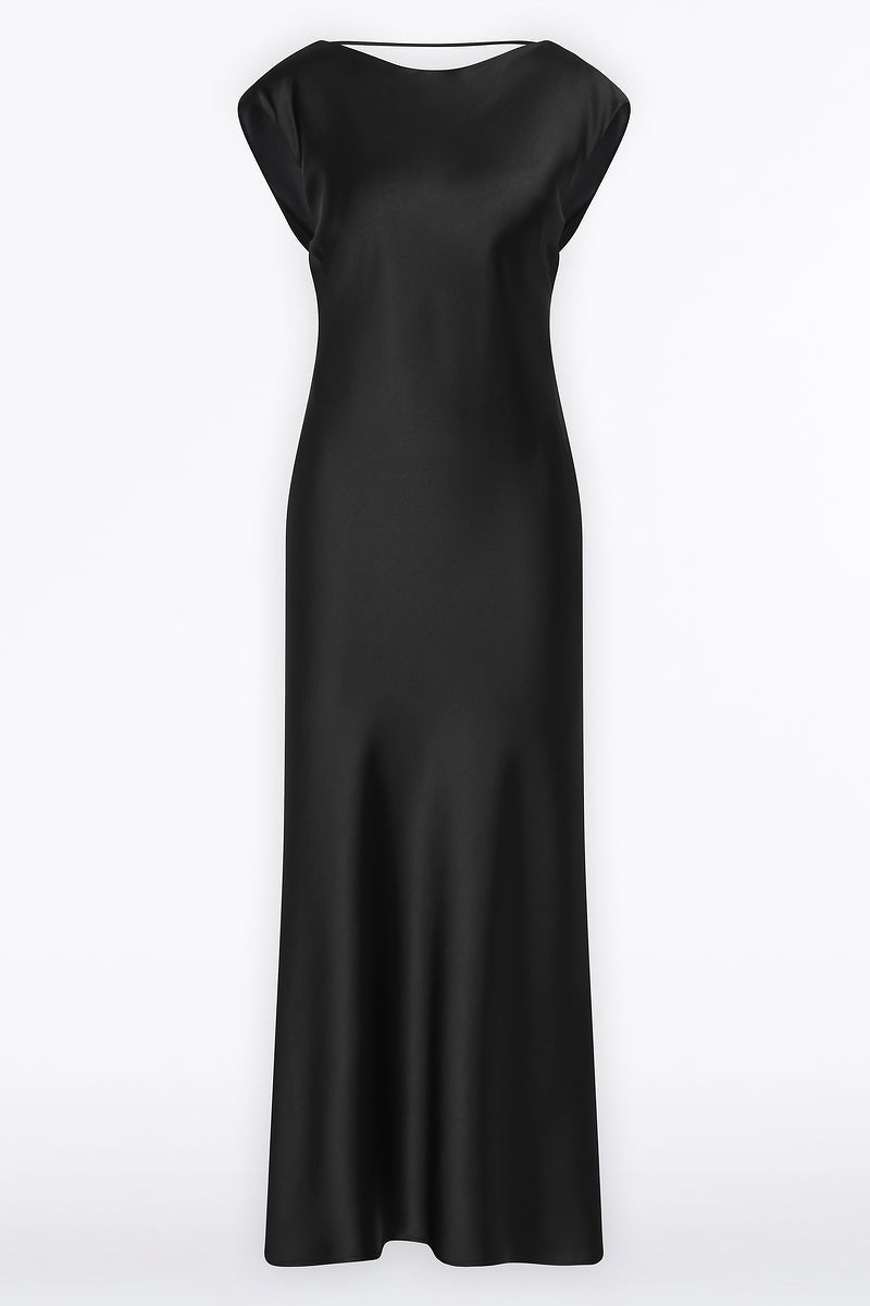 Carla Zampatti Satin Cowl Back Dress (Black)