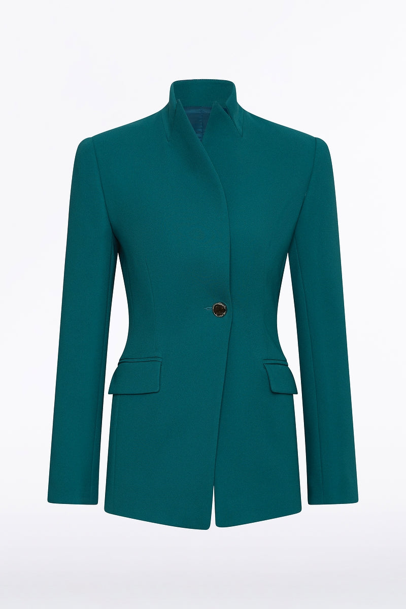 Carla Zampatti Serpentine Crepe Long Line Single Breasted Jacket (Green)