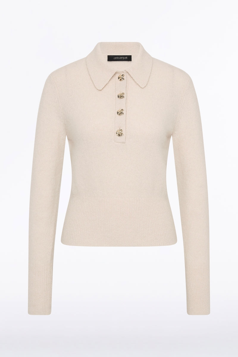 Carla Zampatti Buttermilk Brushed Wool Knit Polo (Cream)