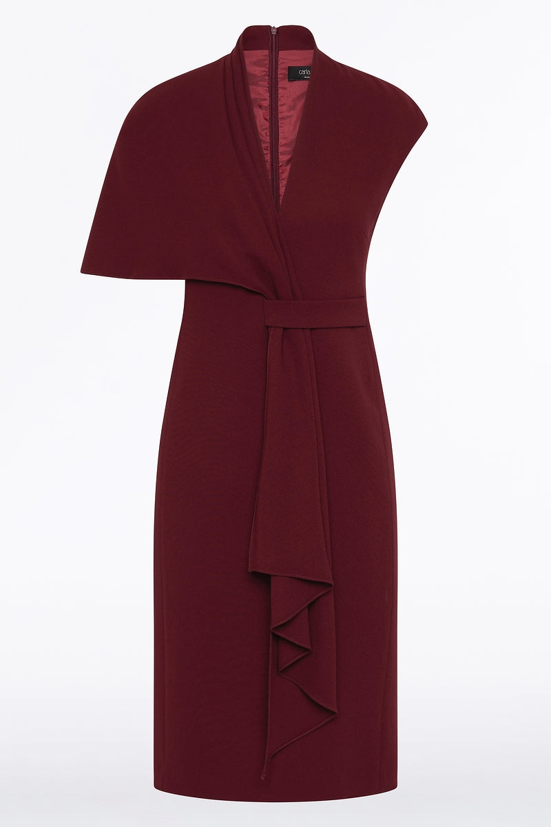Carla Zampatti Merlot Asymmetric Drape Dress (Red)