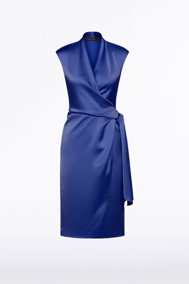 Carla Zampatti Lapis Lustre Satin Wrap Dress (Blue)