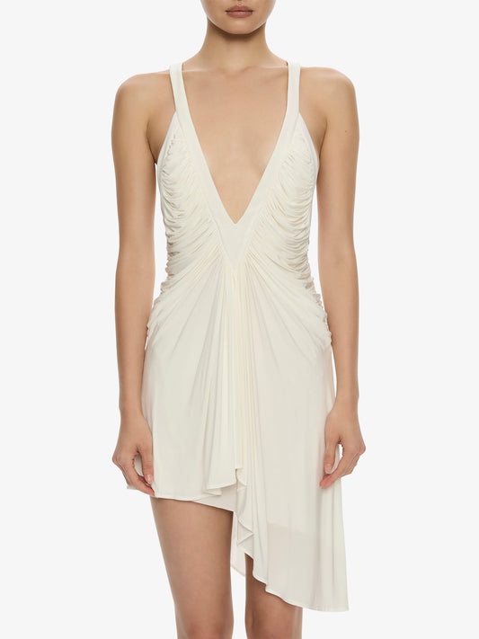 CHRISTOPHER ESBER Suspended Jersey Fluted Mini Dress (White)