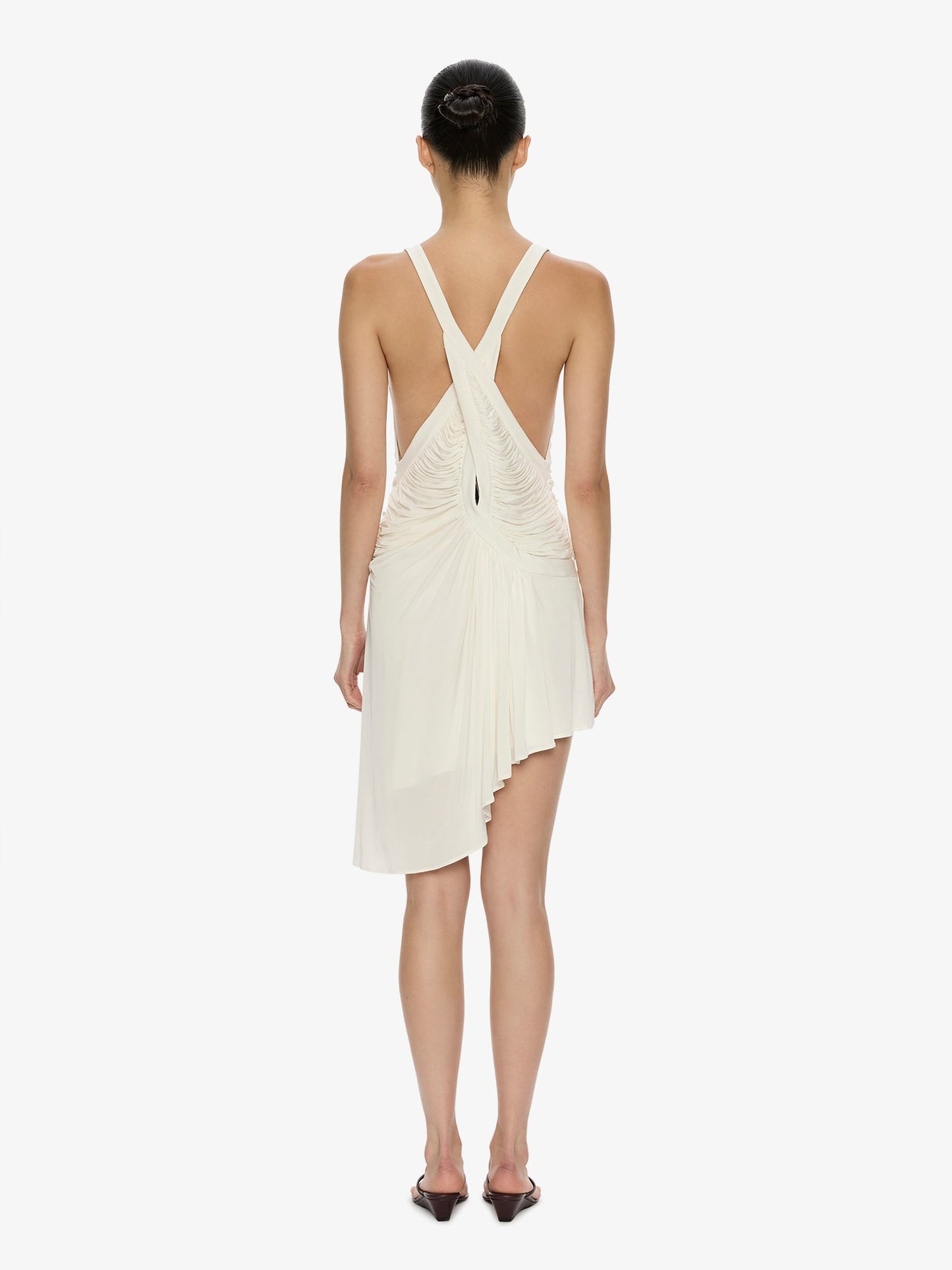 CHRISTOPHER ESBER Suspended Jersey Fluted Mini Dress (White)