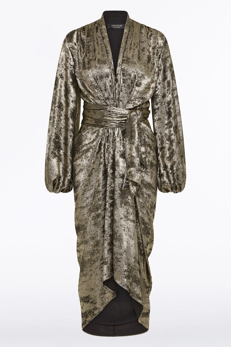 Carla Zampatti Burnished Metallic Waterfall Dress (Bronze)
