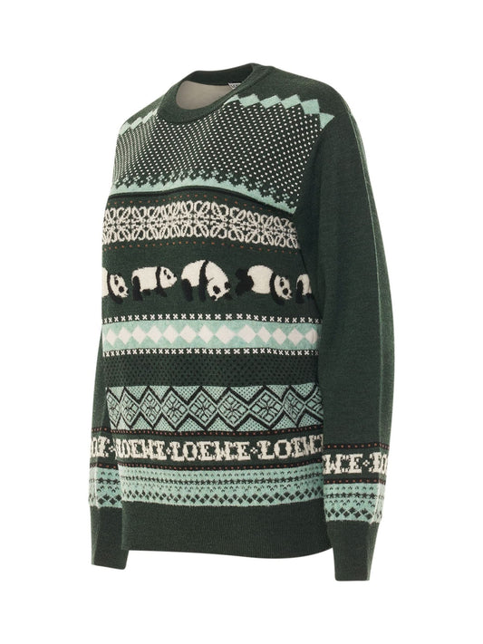LOEWE Suna Fujita Panda Knit Sweater (Dark Green Multicolour)