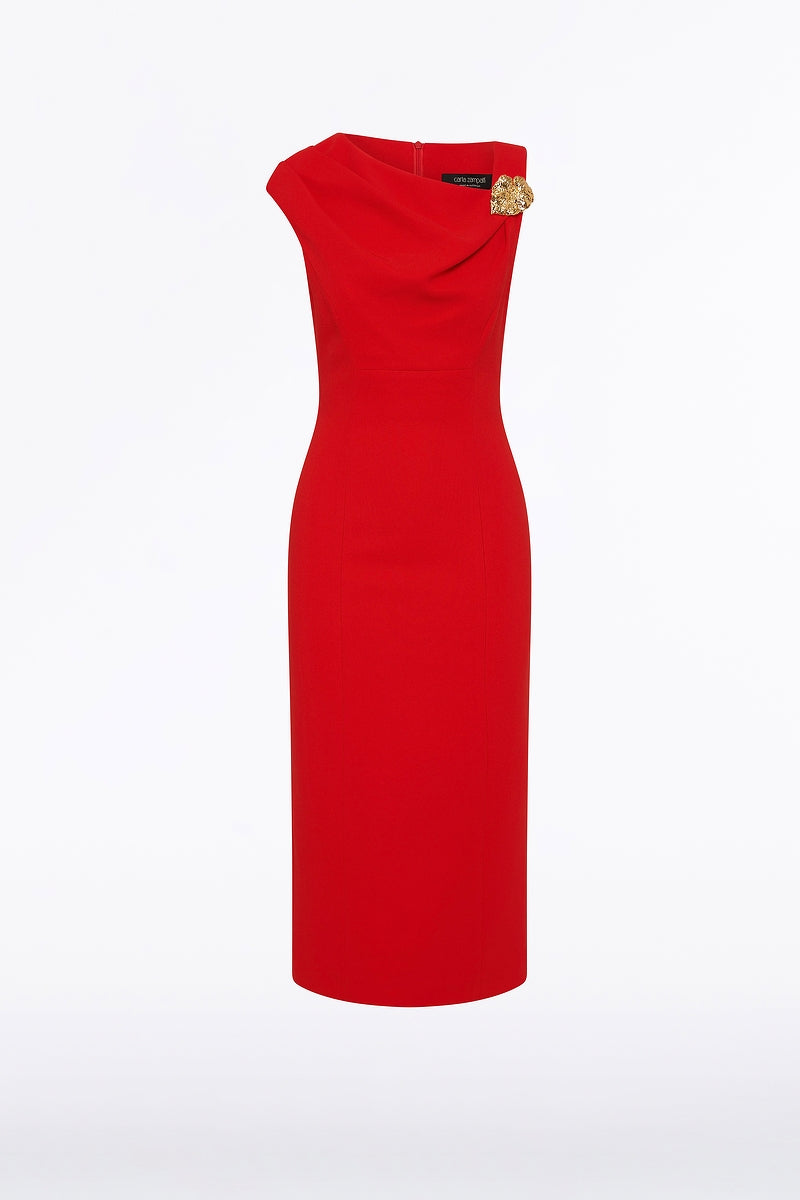 Carla Zampatti Crepe Leaf Midi Dress (Red)