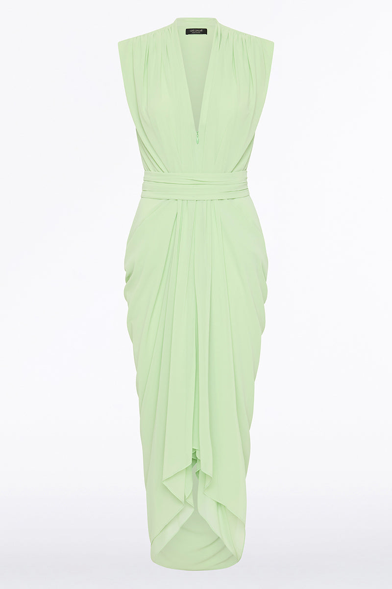 Carla Zampatti Peridot Georgette Sleeveless Waterfall Dress (Green)