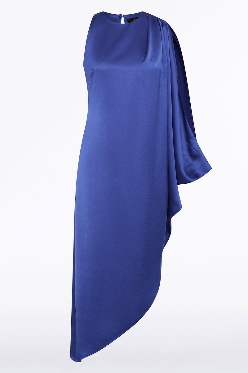 Carla Zampatti Lapis Lustre Satin Drape Dress (Blue)