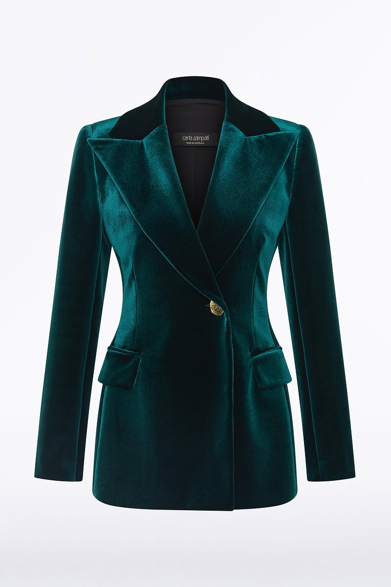 Carla Zampatti Hunter Velvet Longline Jacket (Green)