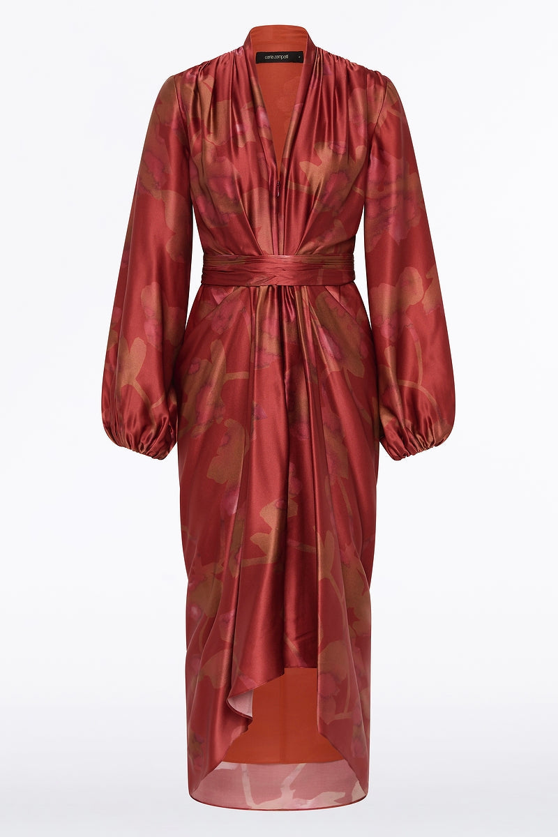Carla Zampatti Grandiflora Silk Waterfall Dress (Red)