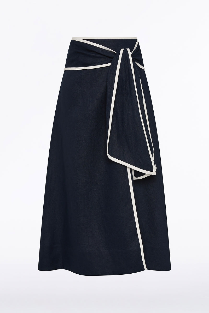 Carla Zampatti Linen Wrap Skirt (Navy)