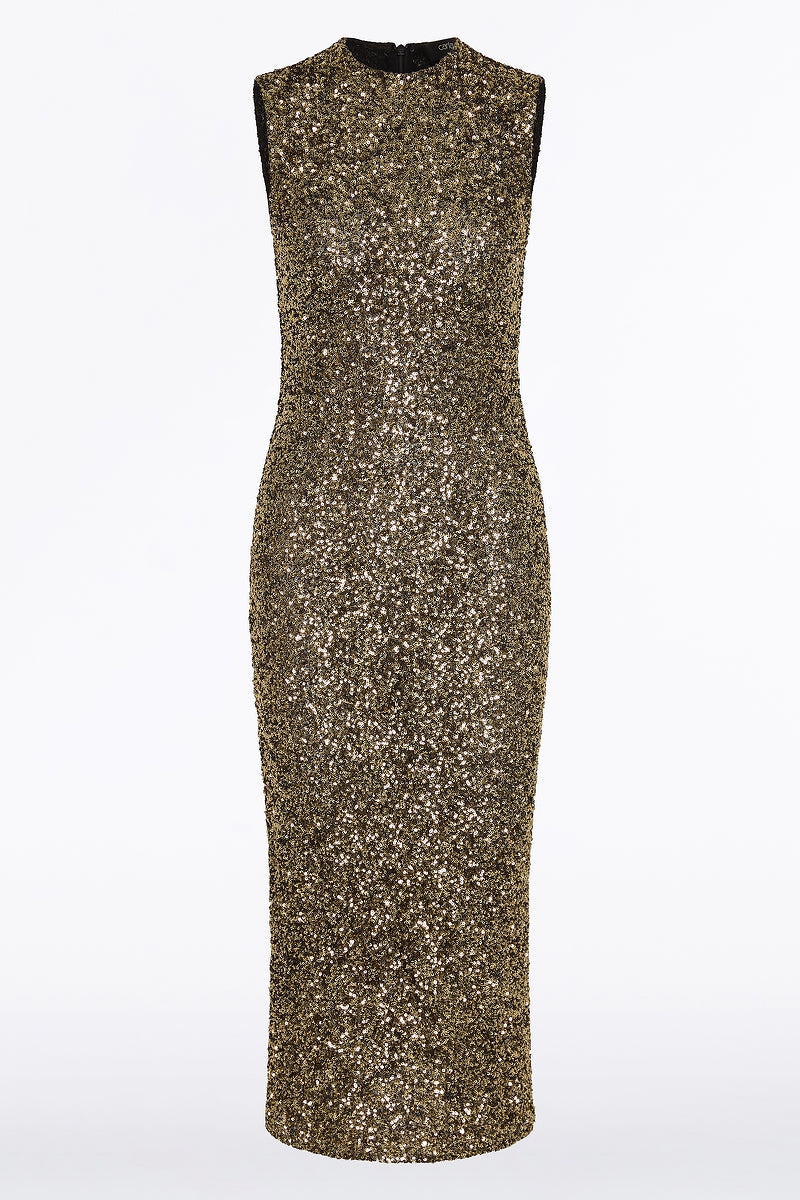 Carla Zampatti Crushed Sequin Dress (Bronze)