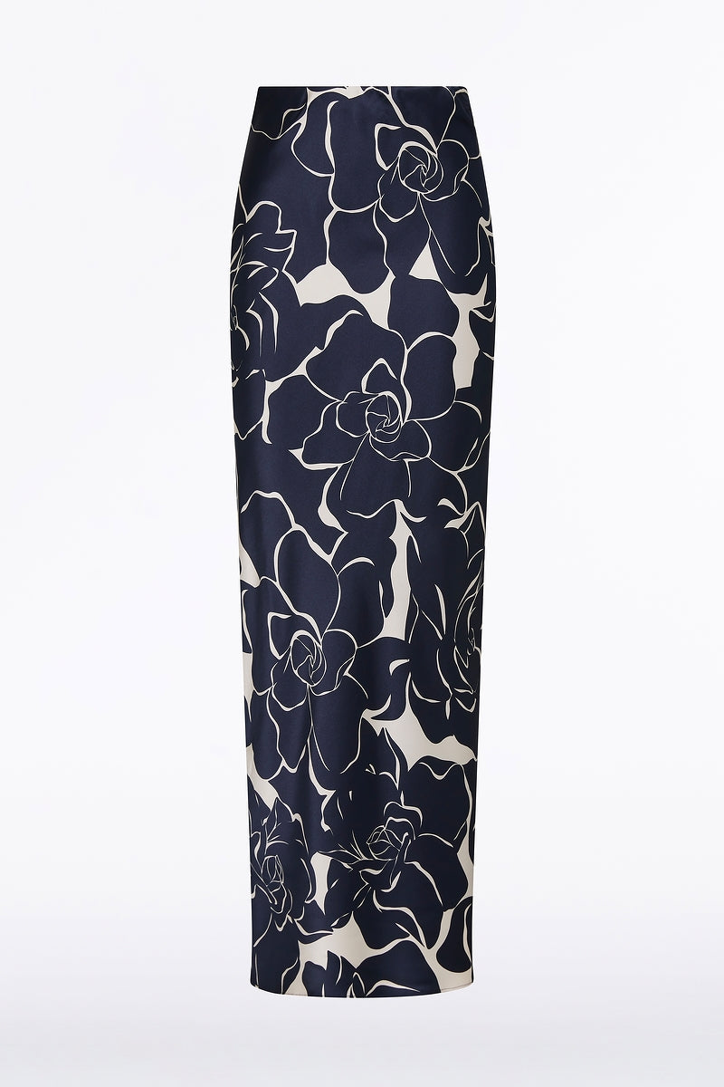 Carla Zampatti Celestial Petals Silk Viscose Bias Skirt (Navy)