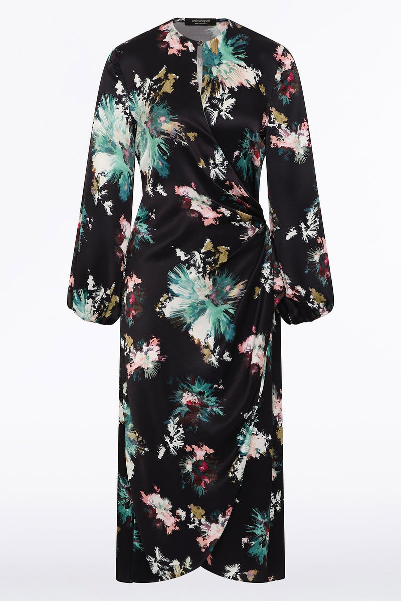 Carla Zampatti Belle De Jour Satin Acetate Keyhole Wrap Dress (Black)