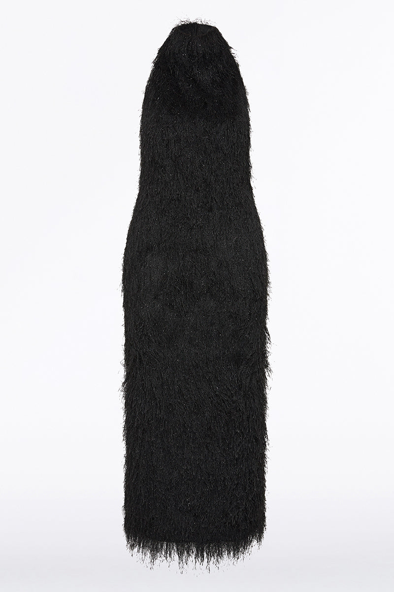 Carla Zampatti Fringe Knit Fitted Dress (Black)