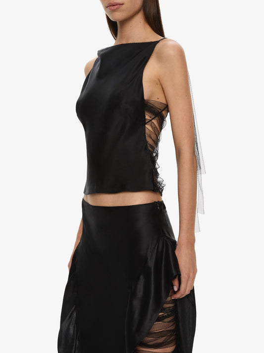 CHRISTOPHER ESBER Lattice Lace Silk Top (Black)