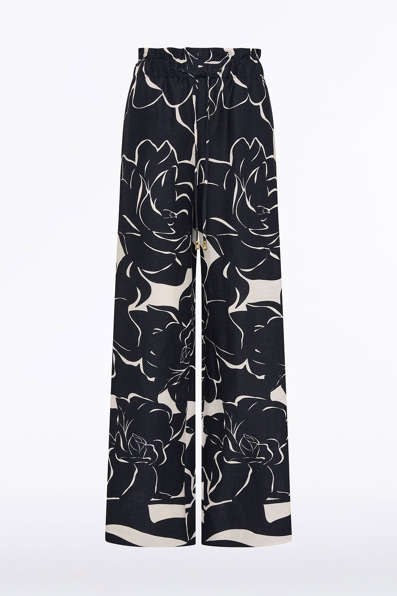 Carla Zampatti Celestial Petals Linen Tie Waist Pant (Navy)